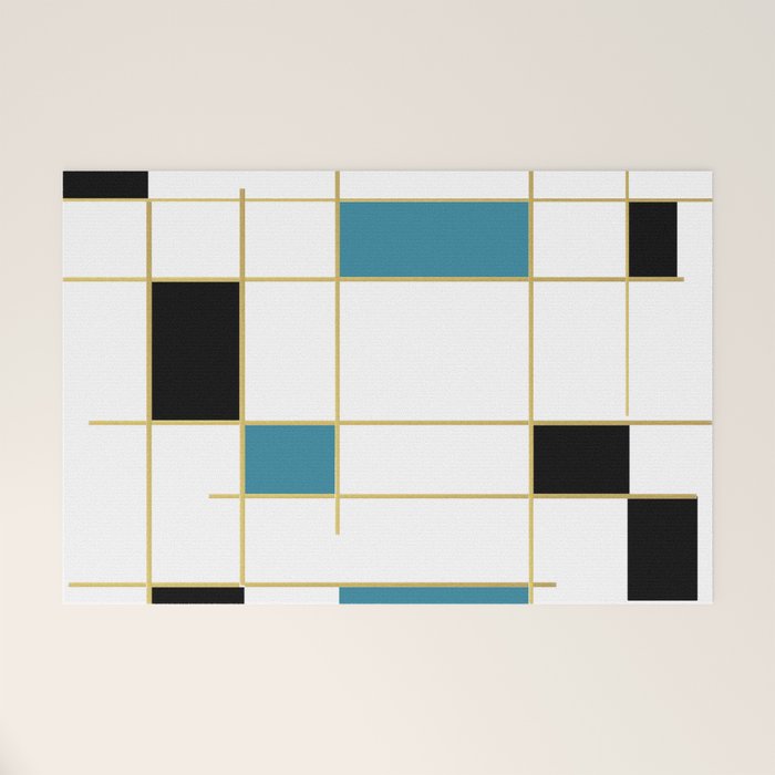 MidCentury Modern Art Aqua Gold Black Welcome Mat Gallery Image 1