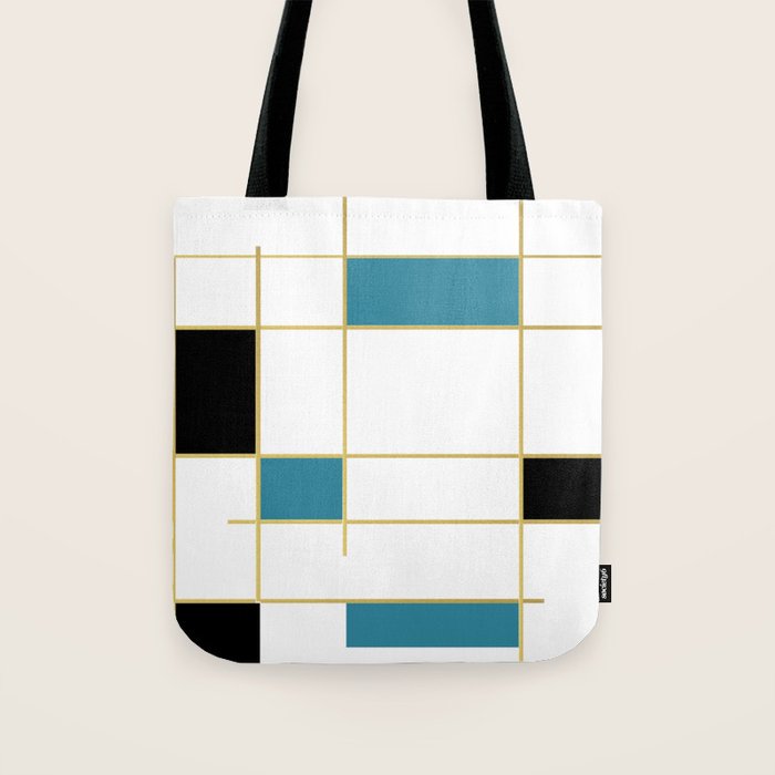 MidCentury Modern Art Aqua Gold Black Tote Bag Gallery Image 1