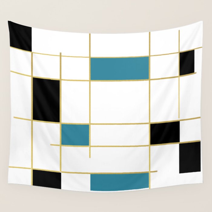 MidCentury Modern Art Aqua Gold Black Wall Tapestry Gallery Image 4