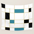 MidCentury Modern Art Aqua Gold Black Wall Tapestry Gallery Image 4
