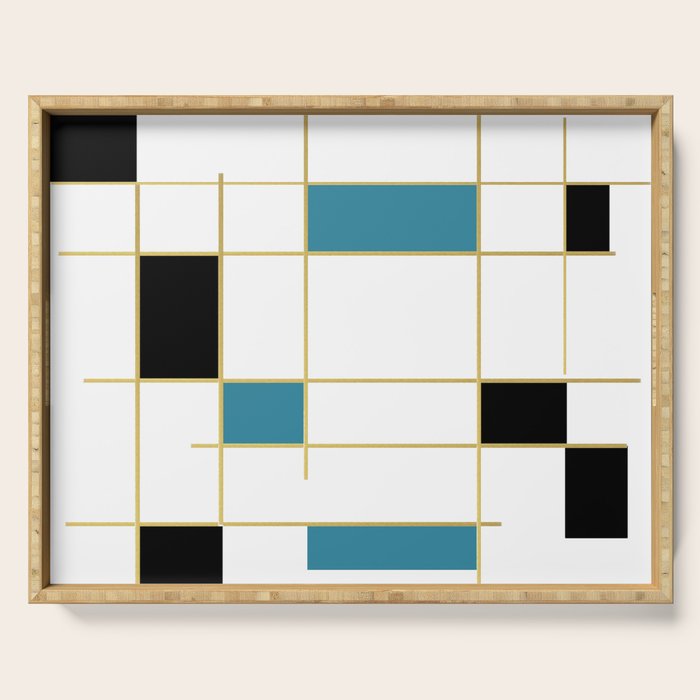 MidCentury Modern Art Aqua Gold Black Serving Tray Gallery Image 1