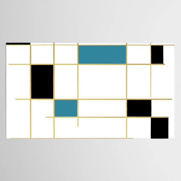 MidCentury Modern Art Aqua Gold Black Tablecloth Gallery Image 2
