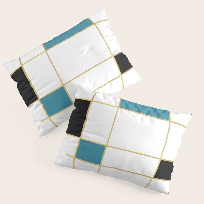 MidCentury Modern Art Aqua Gold Black Pillow Sham Gallery Image 1