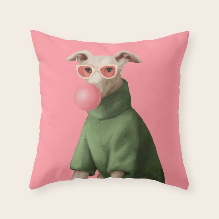 Bubblegum Pup Throw Pillow Gallery Image 1