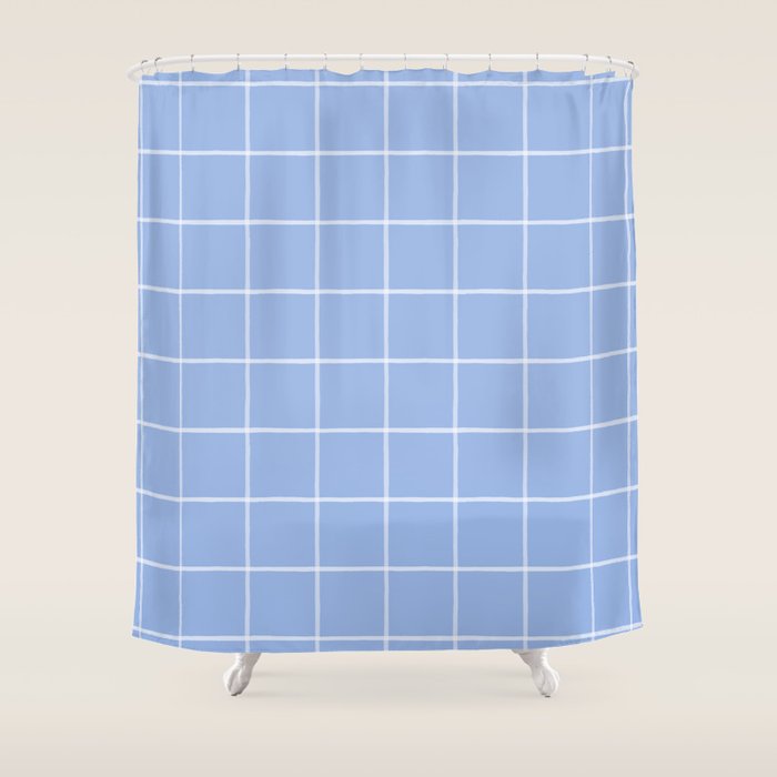 White On Light Blue Plaid Shower Curtain