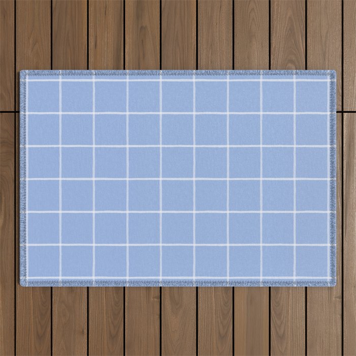 White On Light Blue Plaid Outdoor Rug Gallery Image 1