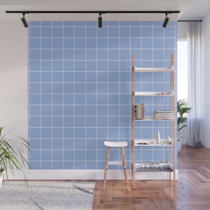 White On Light Blue Plaid Wall Mural Gallery Image 1