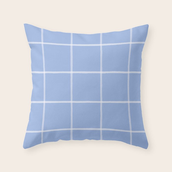 White On Light Blue Plaid Throw Pillow Gallery Image 1