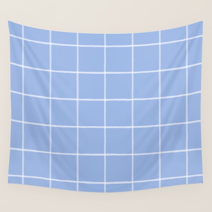 White On Light Blue Plaid Wall Tapestry Gallery Image 4