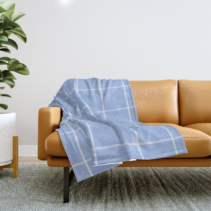White On Light Blue Plaid Throw Blanket Gallery Image 1
