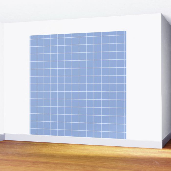 White On Light Blue Plaid Wall Mural Gallery Image 2