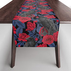 Ravens and red roses with blue leaves Table Runner Gallery Image 1
