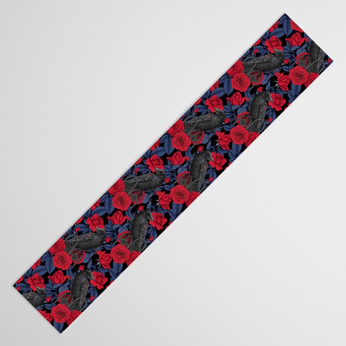 Ravens and red roses with blue leaves Table Runner Gallery Image 3
