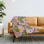 Dandelion Flowers with hedgehogs - pink Throw Blanket Gallery Image 1