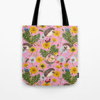 Dandelion Flowers with hedgehogs - pink Tote Bag Gallery Image 1