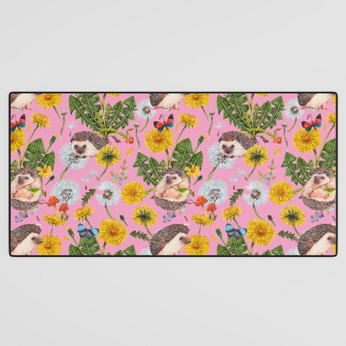 Dandelion Flowers with hedgehogs - pink Desk Mat Gallery Image 3