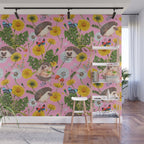 Dandelion Flowers with hedgehogs - pink Wall Mural Gallery Image 1