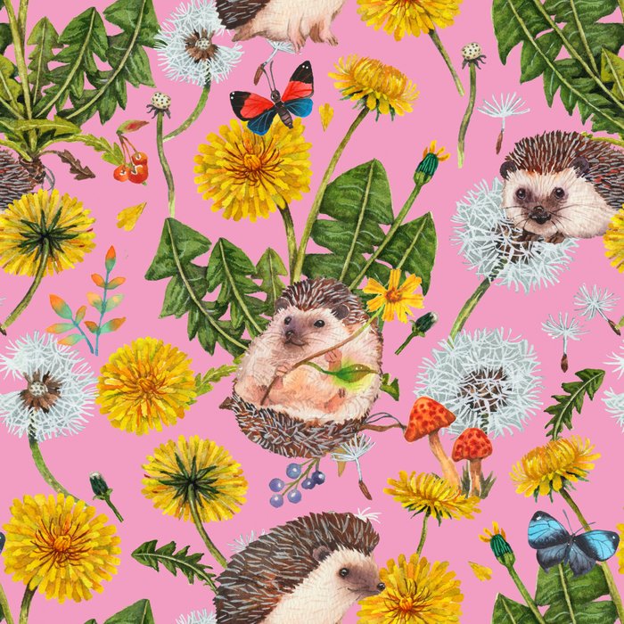 Dandelion Flowers with hedgehogs - pink Coffee Mug Gallery Image 2