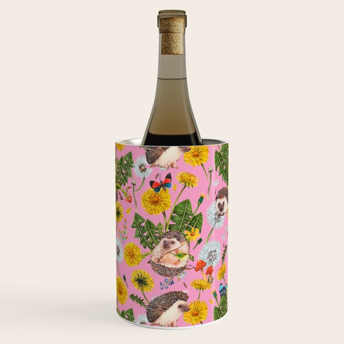 Dandelion Flowers with hedgehogs - pink Wine Chiller Gallery Image 1