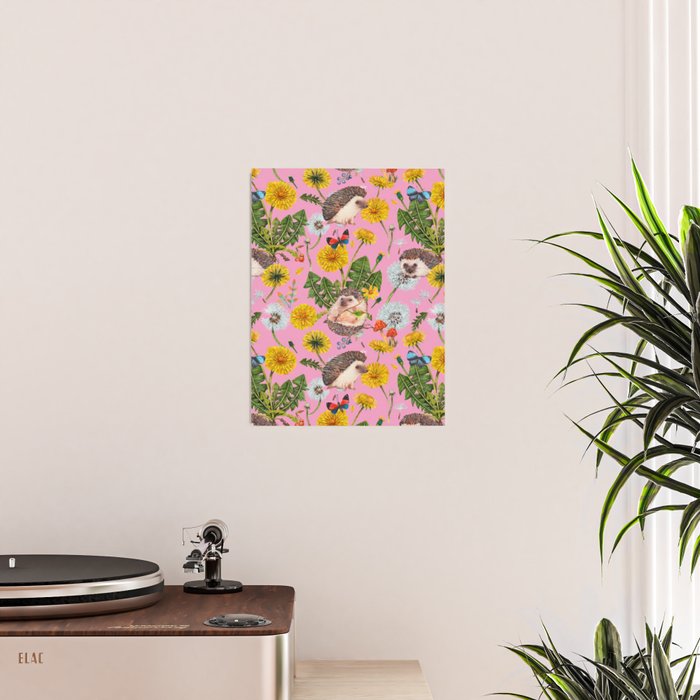 Dandelion Flowers with hedgehogs - pink Poster Gallery Image 2