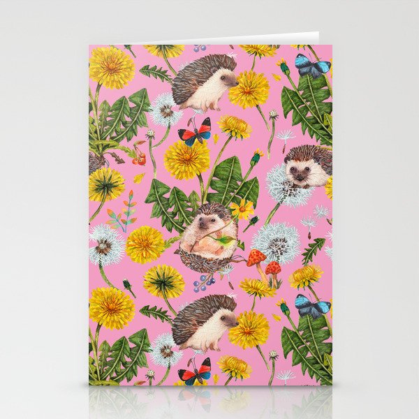 Dandelion Flowers with hedgehogs - pink Stationery Card Gallery Image 2