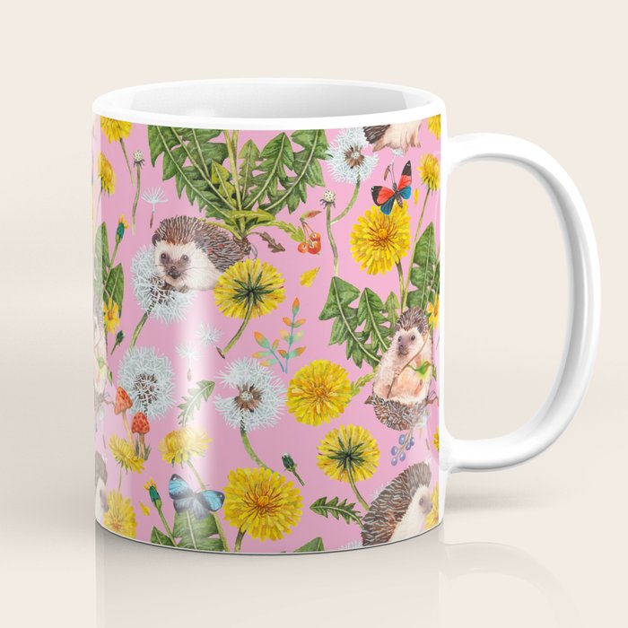 Dandelion Flowers with hedgehogs - pink Coffee Mug Gallery Image 1