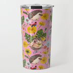 Dandelion Flowers with hedgehogs - pink Travel Mug Gallery Image 1
