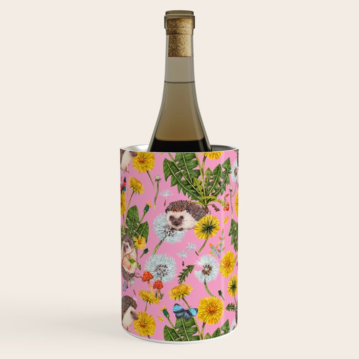 Dandelion Flowers with hedgehogs - pink Wine Chiller Gallery Image 2