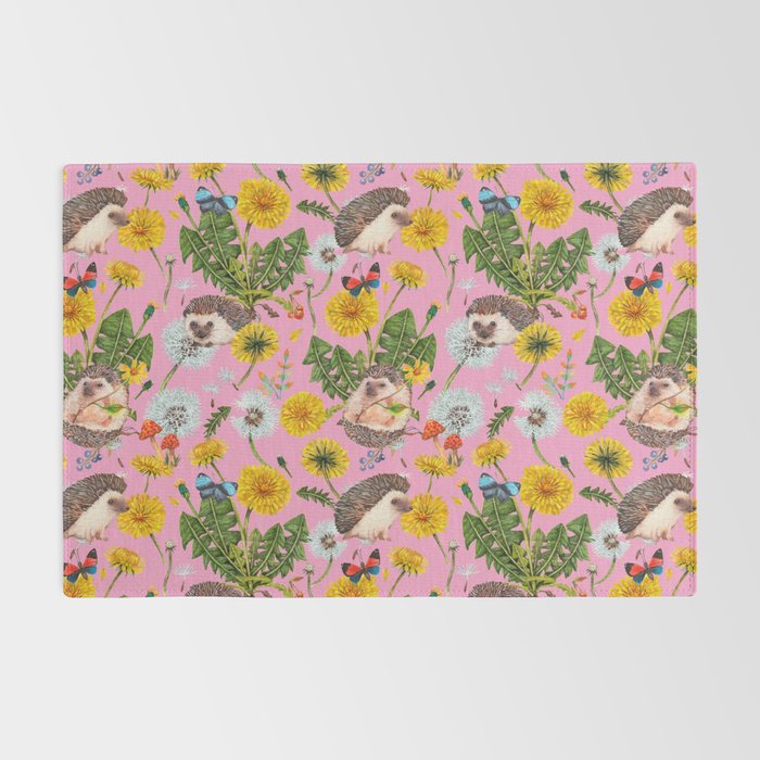 Dandelion Flowers with hedgehogs - pink Rug Gallery Image 2