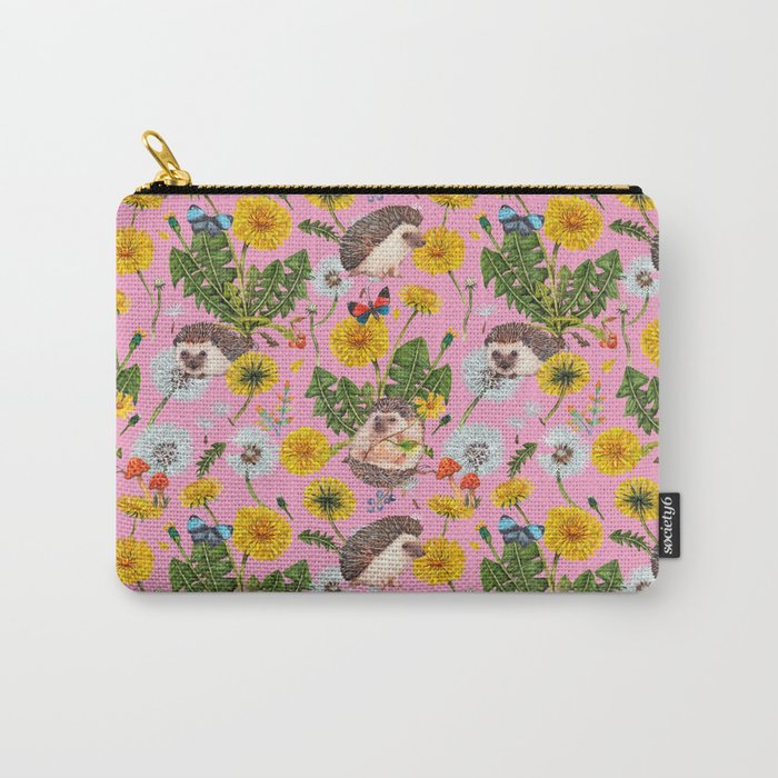 Dandelion Flowers with hedgehogs - pink Carry All Pouch Gallery Image 1