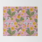 Dandelion Flowers with hedgehogs - pink Throw Blanket Gallery Image 2