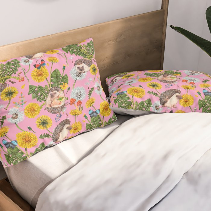Dandelion Flowers with hedgehogs - pink Pillow Sham Gallery Image 2