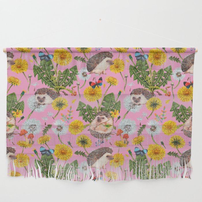 Dandelion Flowers with hedgehogs - pink Wall Hanging Gallery Image 1