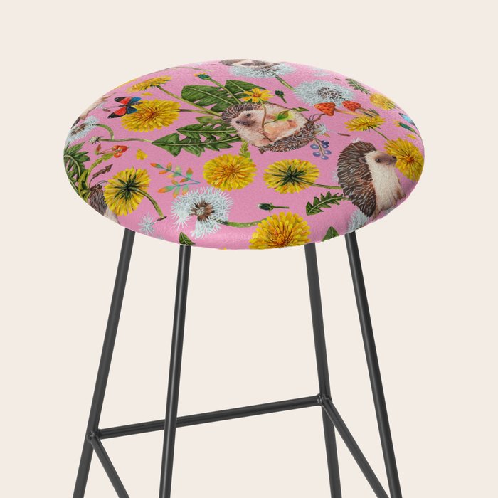 Dandelion Flowers with hedgehogs - pink Stool Gallery Image 2
