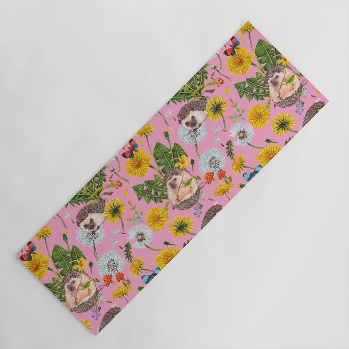 Dandelion Flowers with hedgehogs - pink Yoga Mat Gallery Image 1