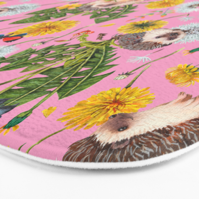 Dandelion Flowers with hedgehogs - pink Bath Mat Gallery Image 3