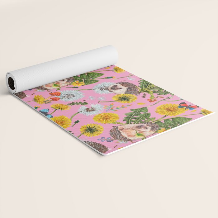 Dandelion Flowers with hedgehogs - pink Yoga Mat Gallery Image 2