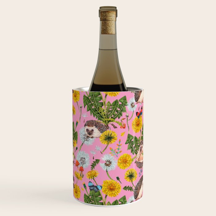Dandelion Flowers with hedgehogs - pink Wine Chiller Gallery Image 3