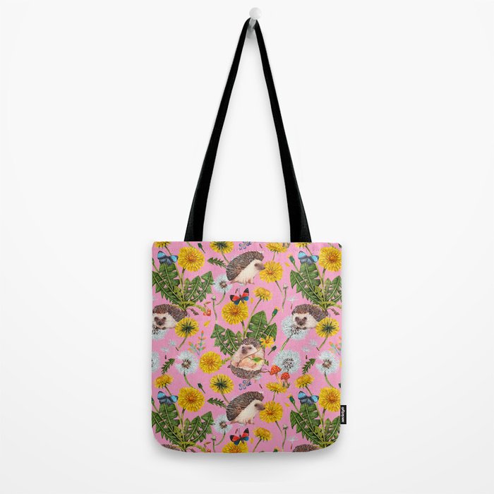 Dandelion Flowers with hedgehogs - pink Tote Bag Gallery Image 2