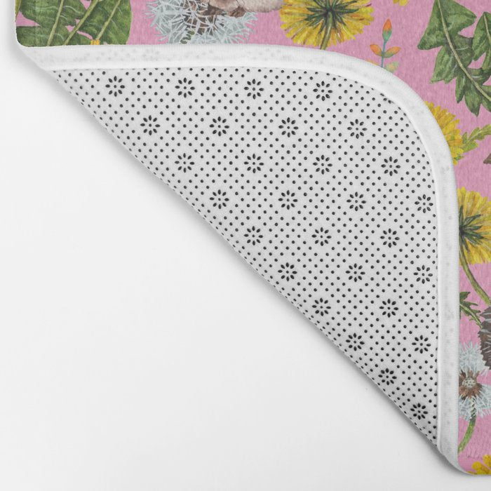 Dandelion Flowers with hedgehogs - pink Bath Mat Gallery Image 2