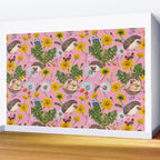 Dandelion Flowers with hedgehogs - pink Wall Mural Gallery Image 2