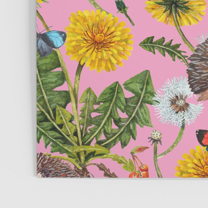 Dandelion Flowers with hedgehogs - pink Poster Gallery Image 3