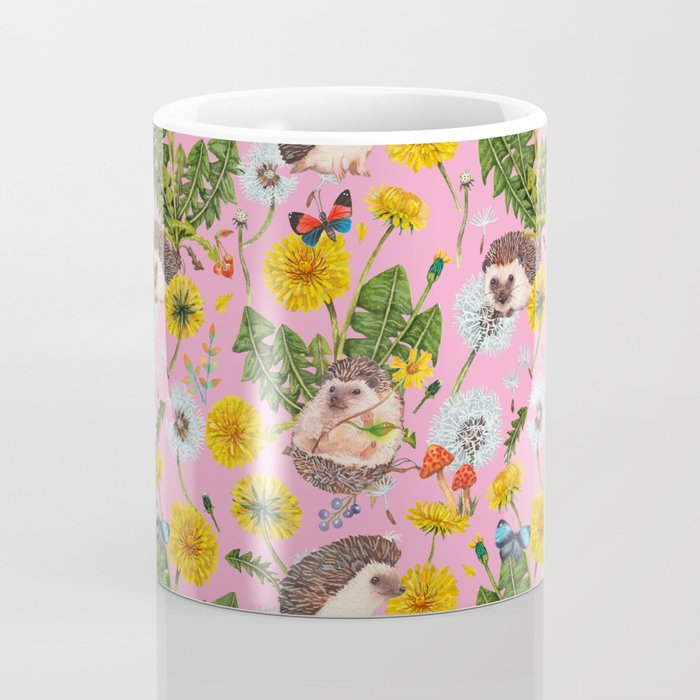 Dandelion Flowers with hedgehogs - pink Coffee Mug Gallery Image 4