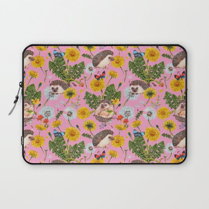 Dandelion Flowers with hedgehogs - pink Laptop Sleeve Gallery Image 1
