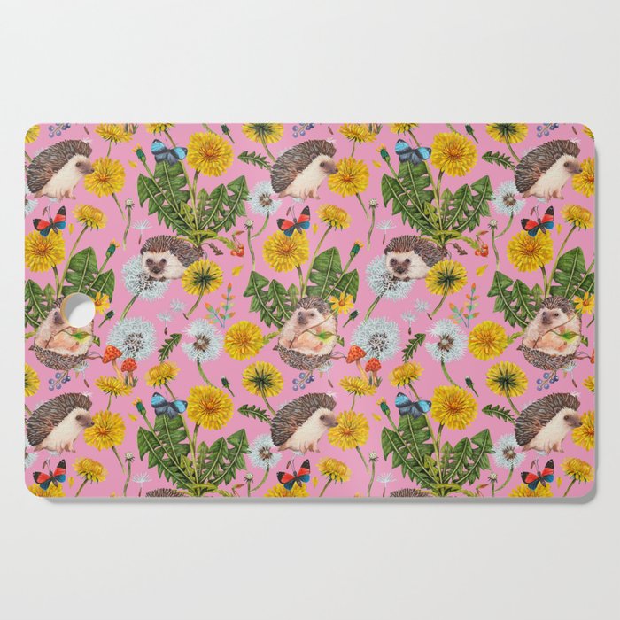 Dandelion Flowers with hedgehogs - pink Cutting Board Gallery Image 1