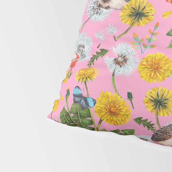 Dandelion Flowers with hedgehogs - pink Pillow Sham Gallery Image 4