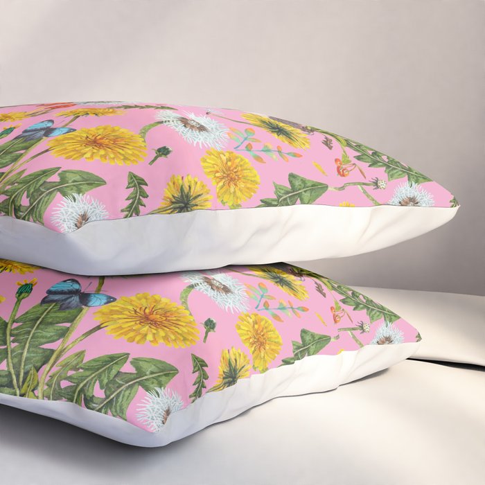 Dandelion Flowers with hedgehogs - pink Pillow Sham Gallery Image 3