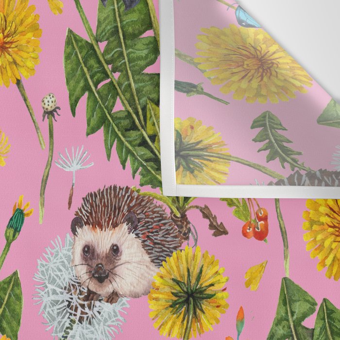 Dandelion Flowers with hedgehogs - pink Wall Tapestry Gallery Image 3