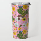 Dandelion Flowers with hedgehogs - pink Travel Mug Gallery Image 2