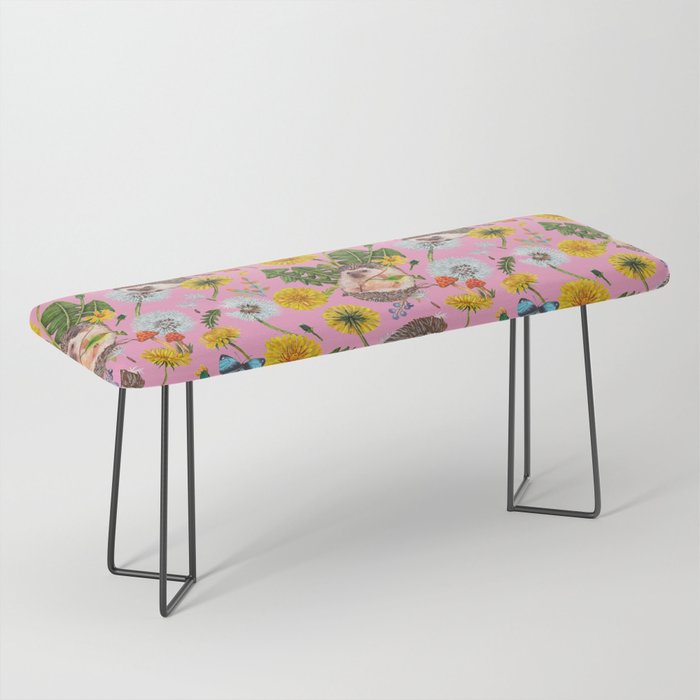 Dandelion Flowers with hedgehogs - pink Bench Gallery Image 1